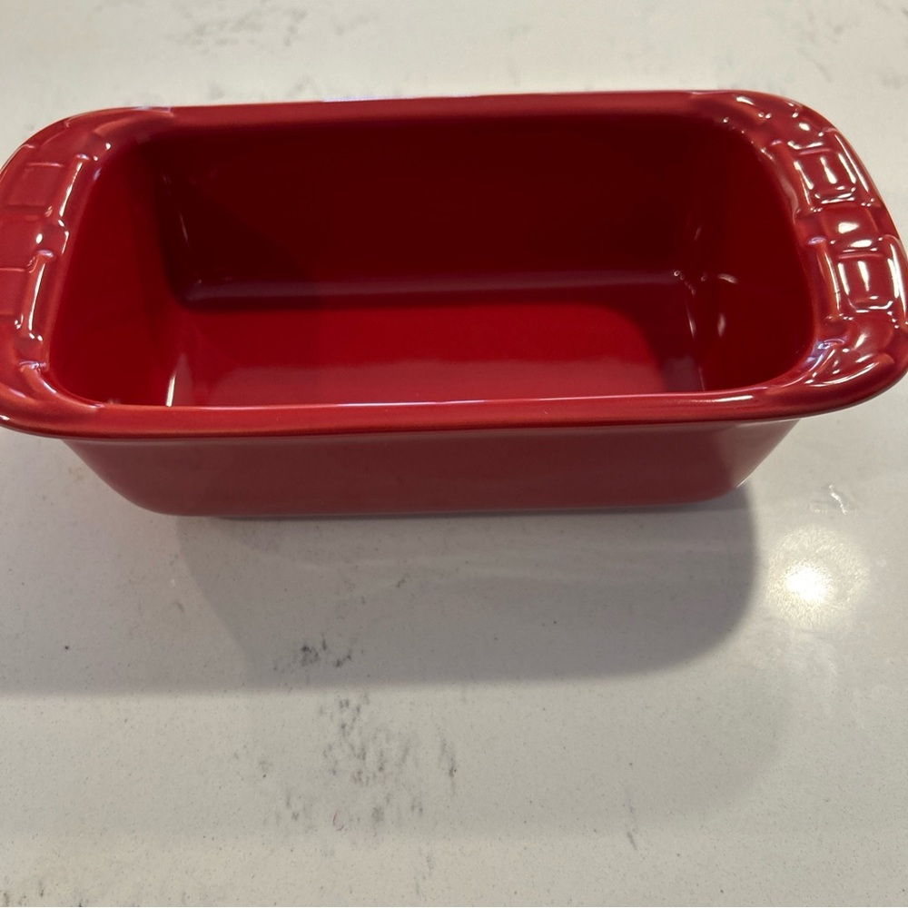 Longaberger mini loaf pan baking pottery in red  7 1/2